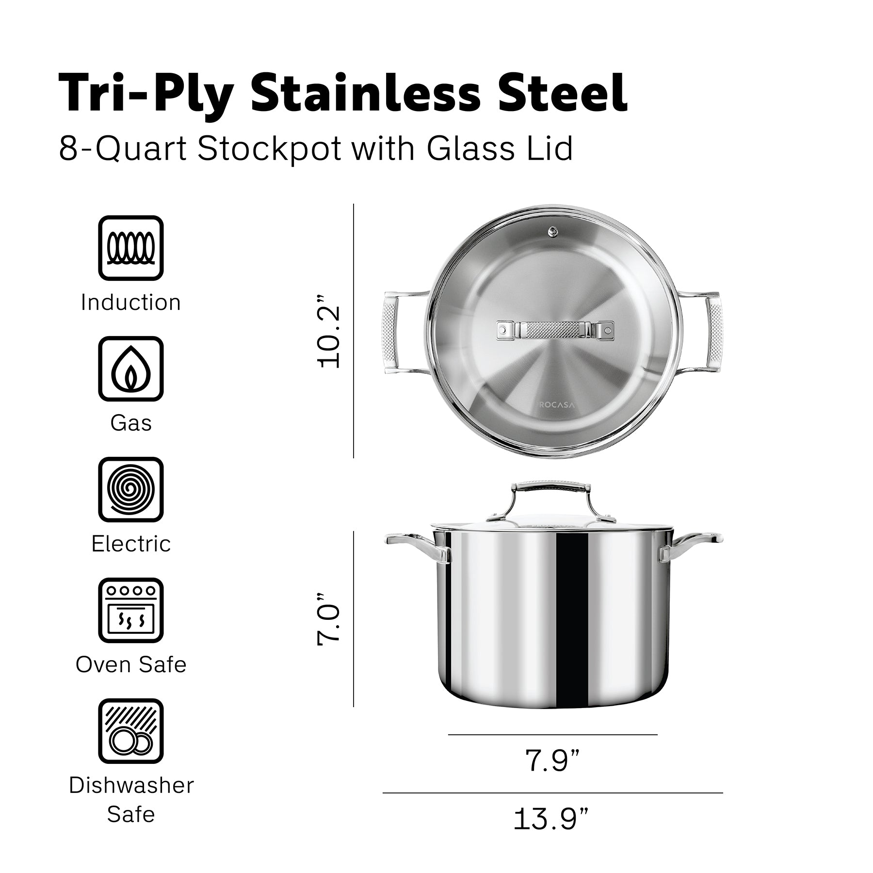 Tri-Ply Stainless Steel 
8-Quart Stockpot with Glass Lid